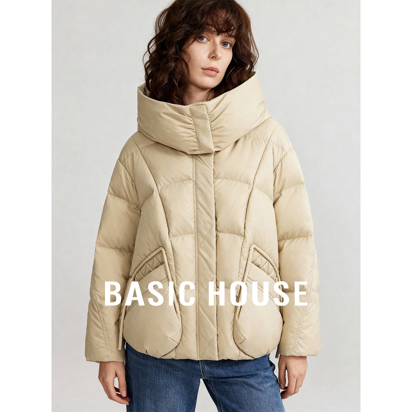 Basic House/百家好冬季新款加厚白鸭绒外套宽松显瘦短款羽绒服女