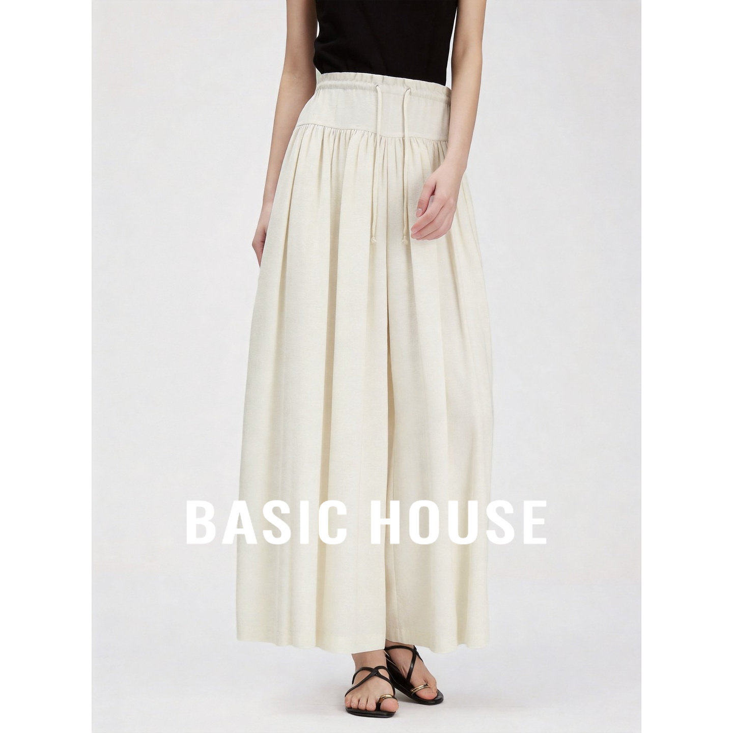 Basic House/百家好高腰阔腿裤女2026夏垂坠高级感显瘦休闲裤裤裙