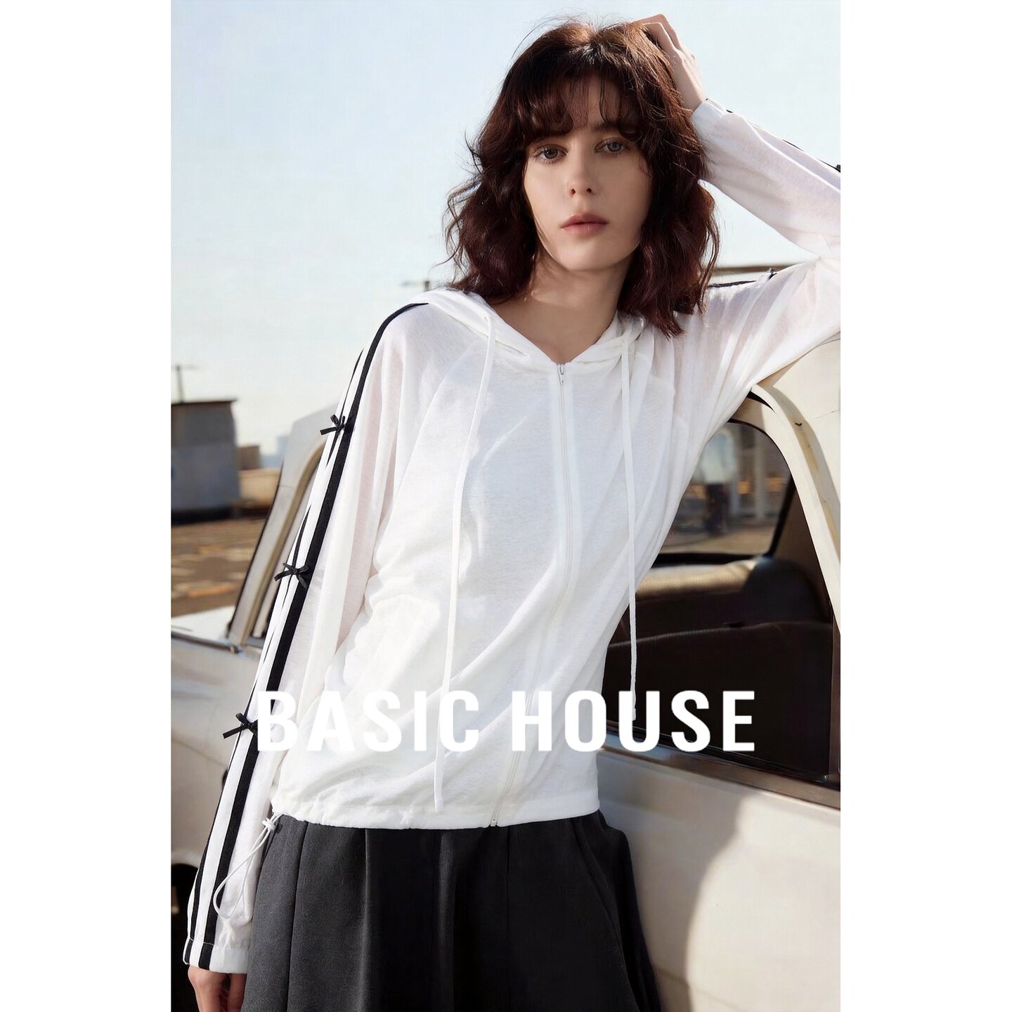 Basic House/百家好韩系薄款蝴蝶结装饰长袖女夏日日常休闲外套
