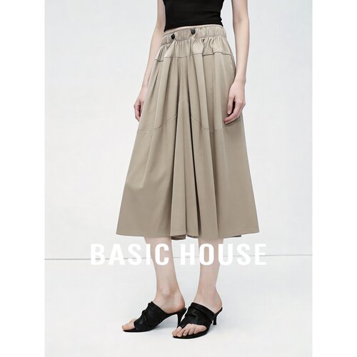 Basic House/百家好设计感抽绳松紧腰A字阔腿裤女九分休闲裤显瘦
