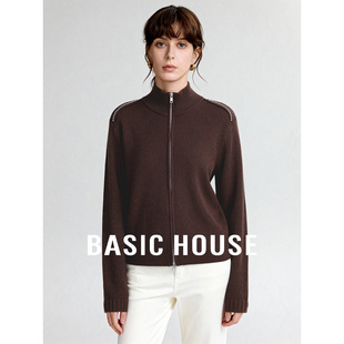 立领纯色舒适羊毛开衫 百家好早春新款 女保暖百搭上衣 House Basic