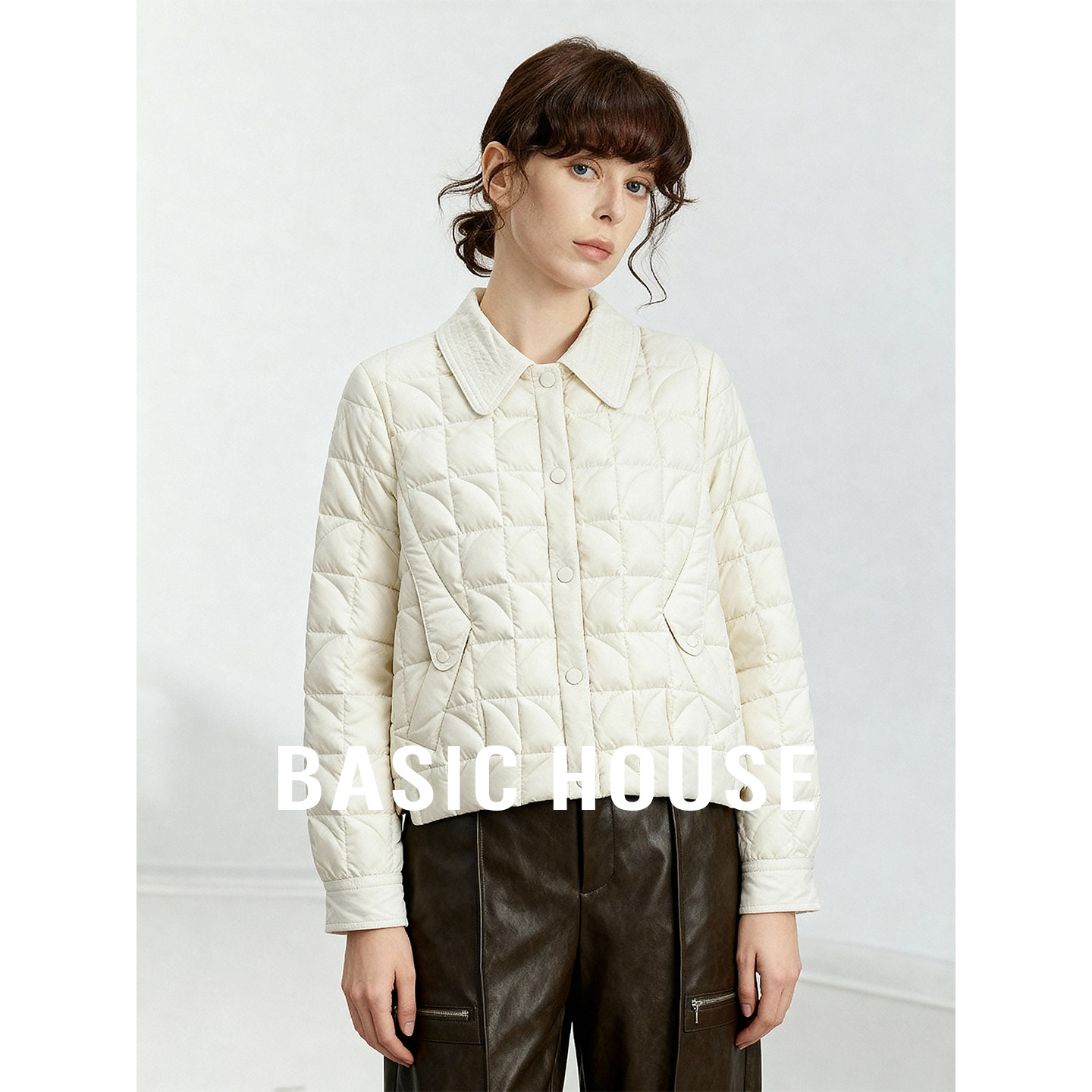 Basic House/百家好polo领短款羽绒服女秋冬新款百搭简约保暖外套