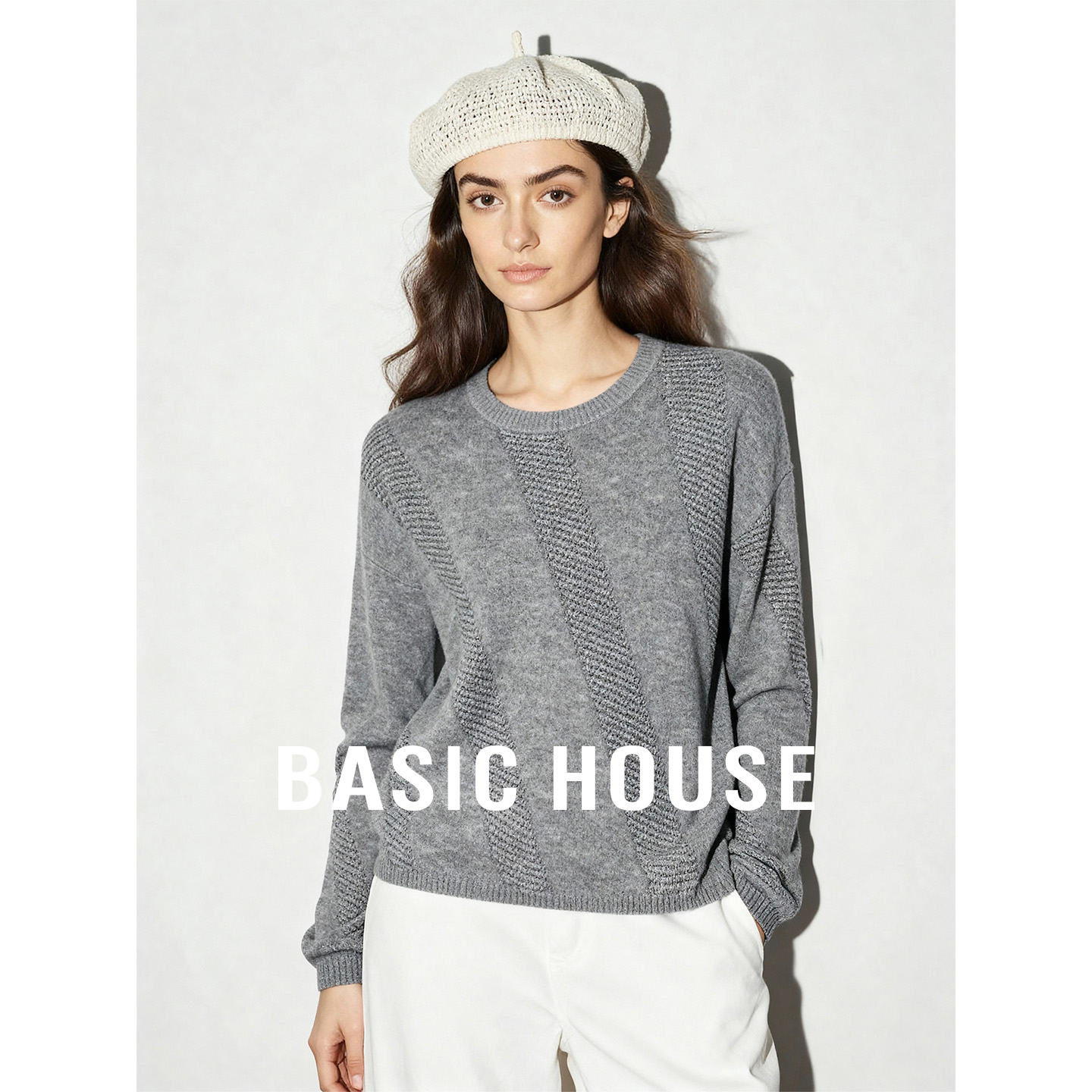 Basic House/百家好秋冬新款圆领纯色基础版羊毛衫女保暖套头内搭