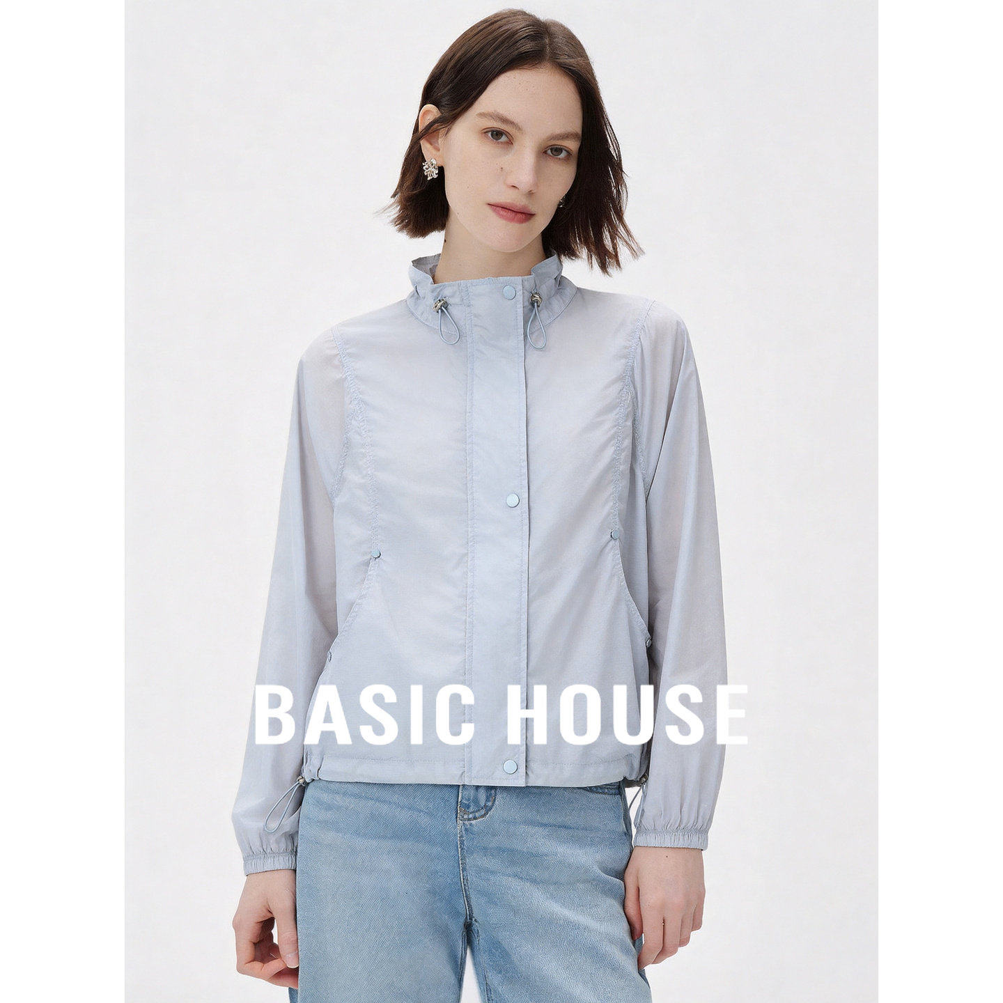 BasicHouse百家好立领抽绳短款外套女2026夏季防晒上衣薄款空调衫