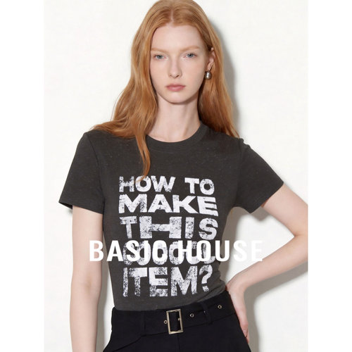 Basic House/百家好美式字母印花短袖T恤女夏季圆领时尚休闲上衣