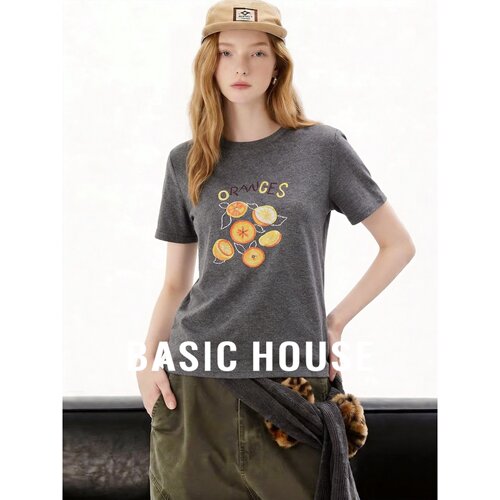 Basic House/百家好26年新款水果印花T恤女短袖显瘦百搭棉上衣