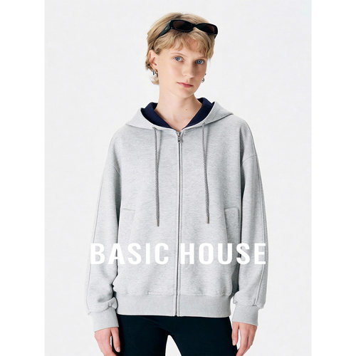 Basic House/百家好撞色连帽韩式卫衣女秋季慵懒风百搭休闲外套
