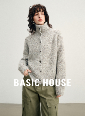 百家好秋冬慵懒绵羊毛高领短款毛衣灰色高级感百搭针织开衫上衣女