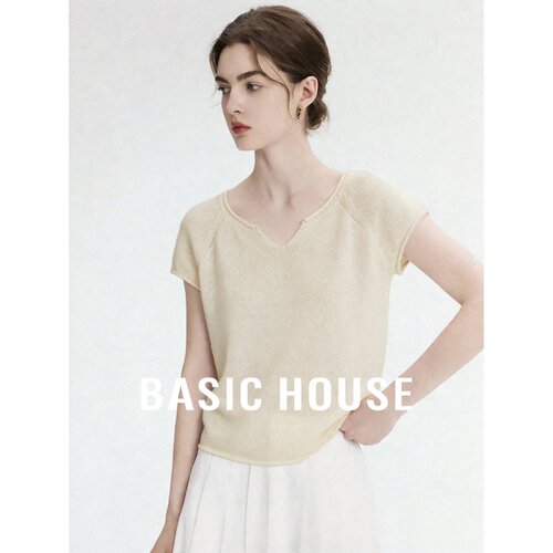 Basic House/百家好莱赛尔透气针织衫女2026夏季白色柔软舒适上衣