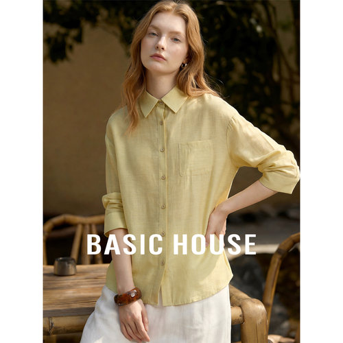 Basic House/百家好莱赛尔纯色衬衫女新款薄款外搭防晒开衫衬衣