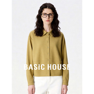 单排扣衬衣 百家好纯色翻领宽松短外套女春机休闲长袖 Basic House