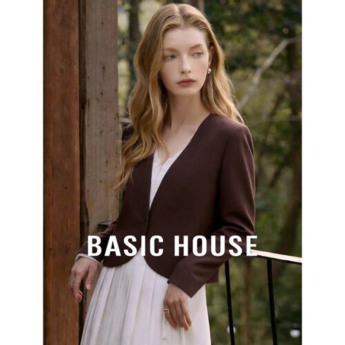 Basic House/百家好复古咖啡色西装外套女短款设计感显瘦百搭外套