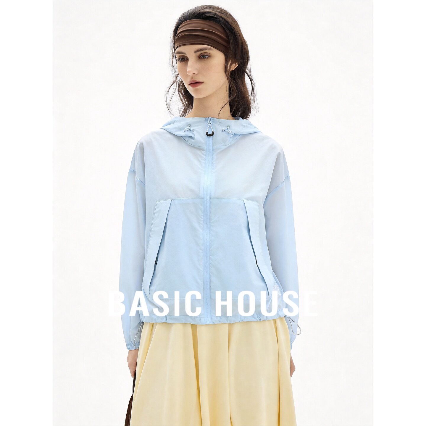 Basic House/百家好蓝色超好看短款外套女夏季轻薄透气百搭防晒服
