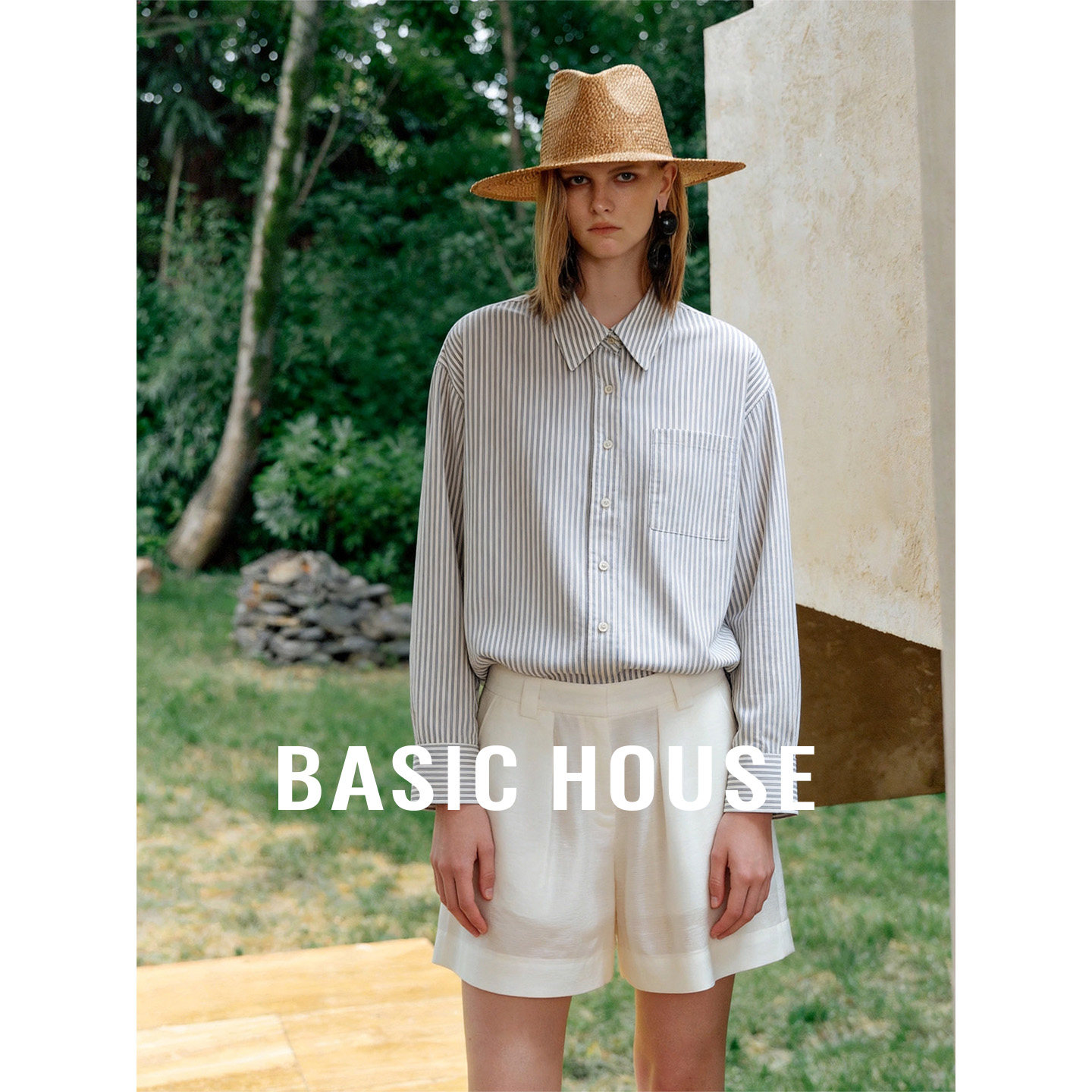 Basic House/百家好条纹设计通勤必备衬衫女春季宽松休闲百搭上衣