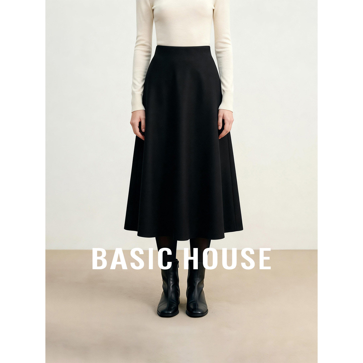 Basic House/百家好2026新款纯色半身裙女秋冬百搭简约A字中长裙