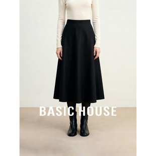 纯色半身裙女秋冬百搭简约A字中长裙 百家好2026新款 Basic House