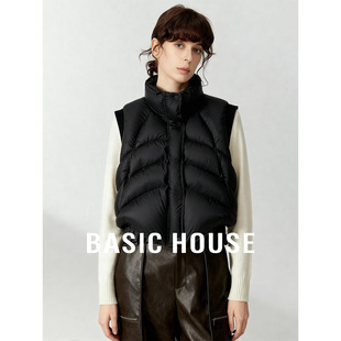 百家好2026冬季新款黑色立领拼接羽绒背心女保暖外穿短款马甲外套