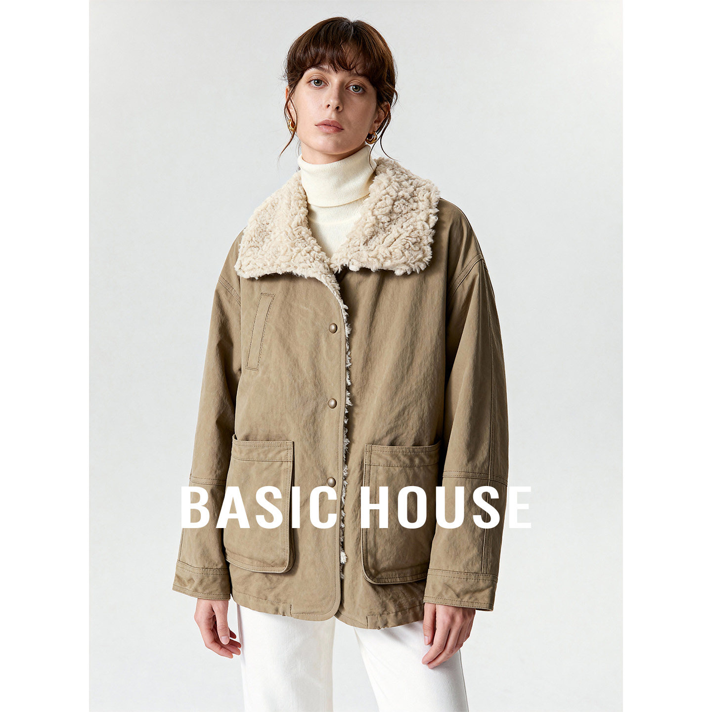 Basic House/百家好冬季翻领单排扣羽绒服女白鸭绒加厚保暖上衣,女装/女士精品,羽绒服,淘宝优惠券,粉丝福利购,淘宝优惠卷