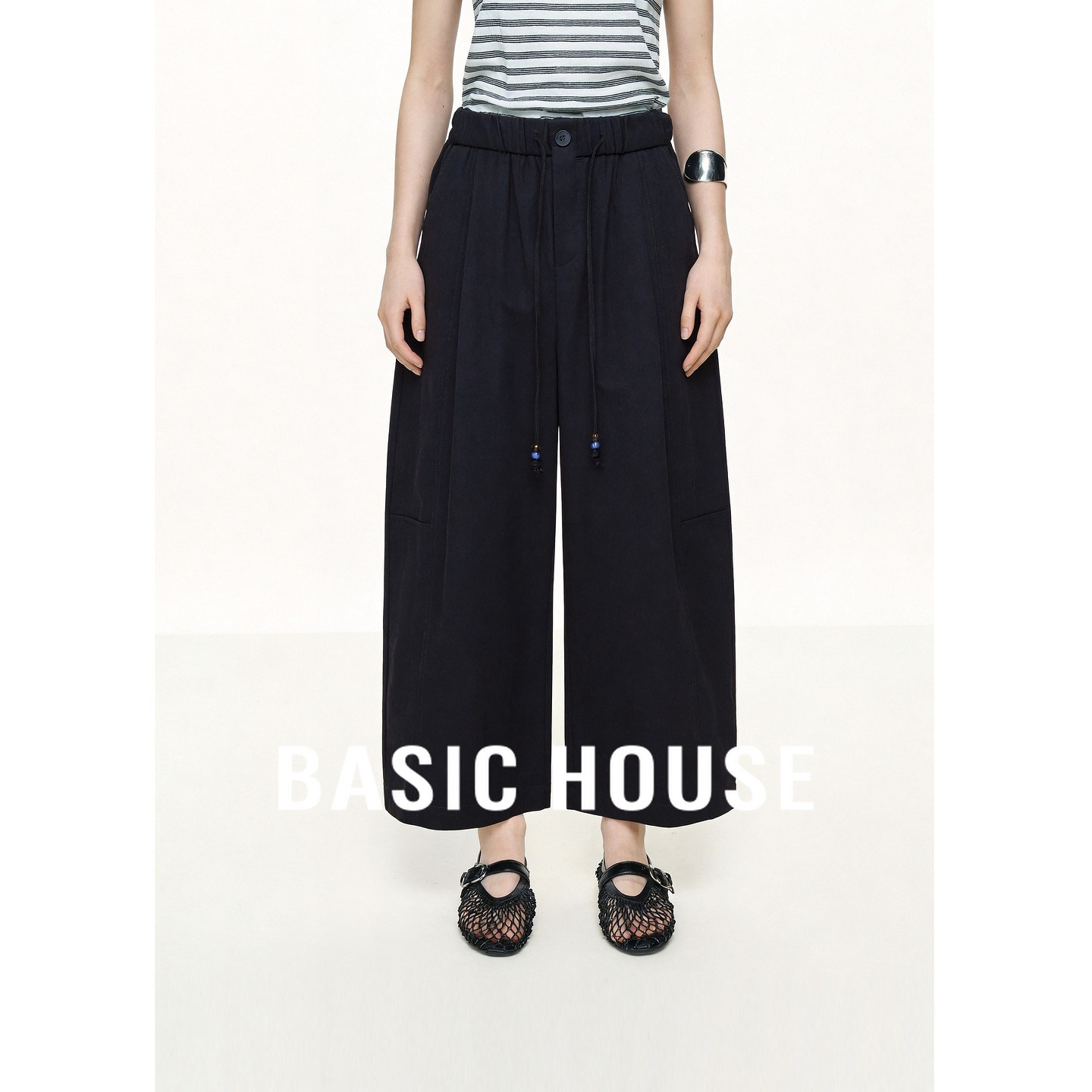 Basic House/百家好2026夏季黄色遮肉直筒阔腿裤女舒适休闲九分裤