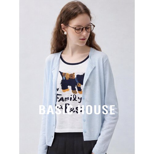 Basic House/百家好温柔韩系风浅蓝色假两件针织衫女显瘦上衣