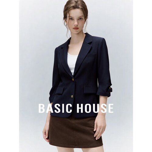 Basic House/百家好正肩金属扣西装女通勤气质外套轻熟简约风职场