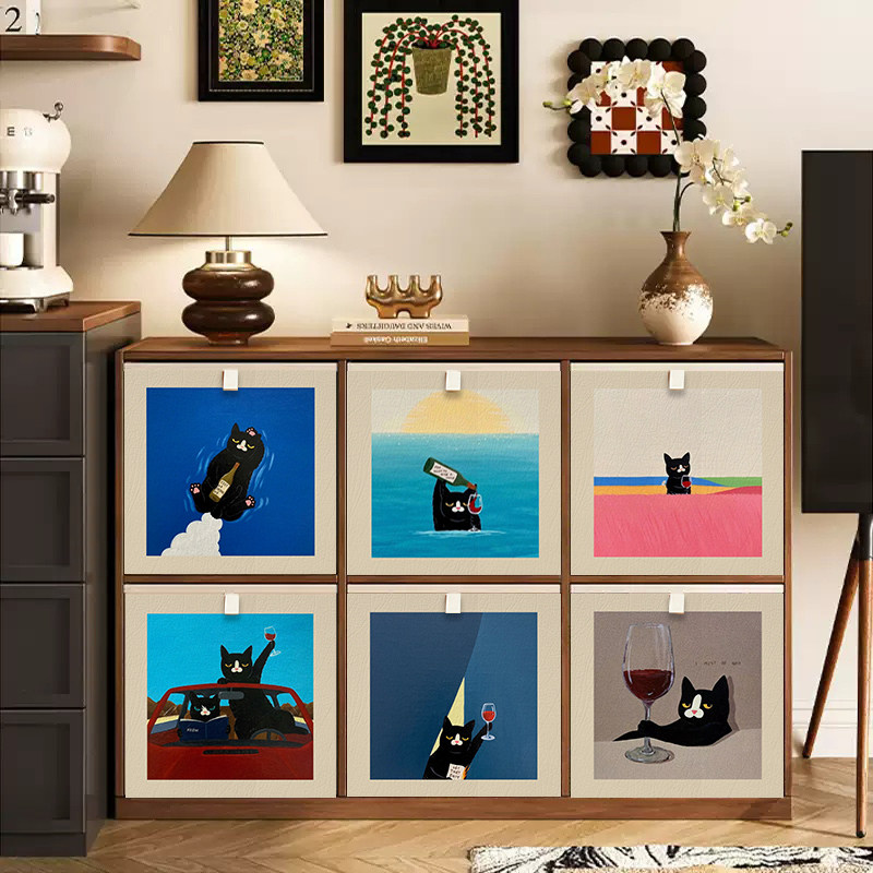 中古风猫咪卡莱克格子柜收纳筐复古收纳整理可折叠储物筐30*30cm,收纳整理,收纳箱,淘宝优惠券,粉丝福利购,淘宝优惠卷