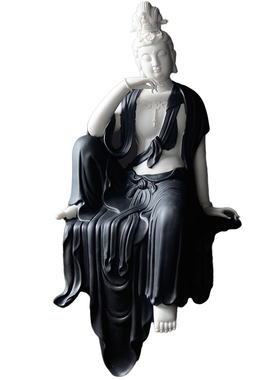 德化陶瓷自在水月观音佛像摆件新中式禅意家居客厅镇宅玄关装饰品