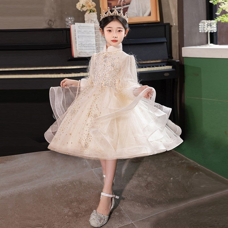 女童礼服冬季儿童生日公主裙花童婚礼小女孩主持人高定演出服加绒