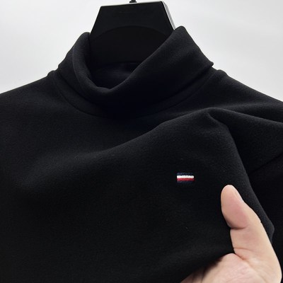 白色德绒高领打底衫冬季保暖磨毛t恤男长袖修身加绒加厚内搭上衣