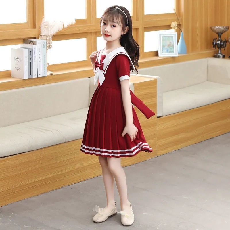 女童学院连衣裙JK制服短袖小学生公主裙女孩儿童装洋气海军风裙子
