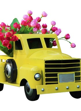 创意家居铁皮汽车田园复古花盆户外花园铁艺盆栽摆件别墅庭院装饰