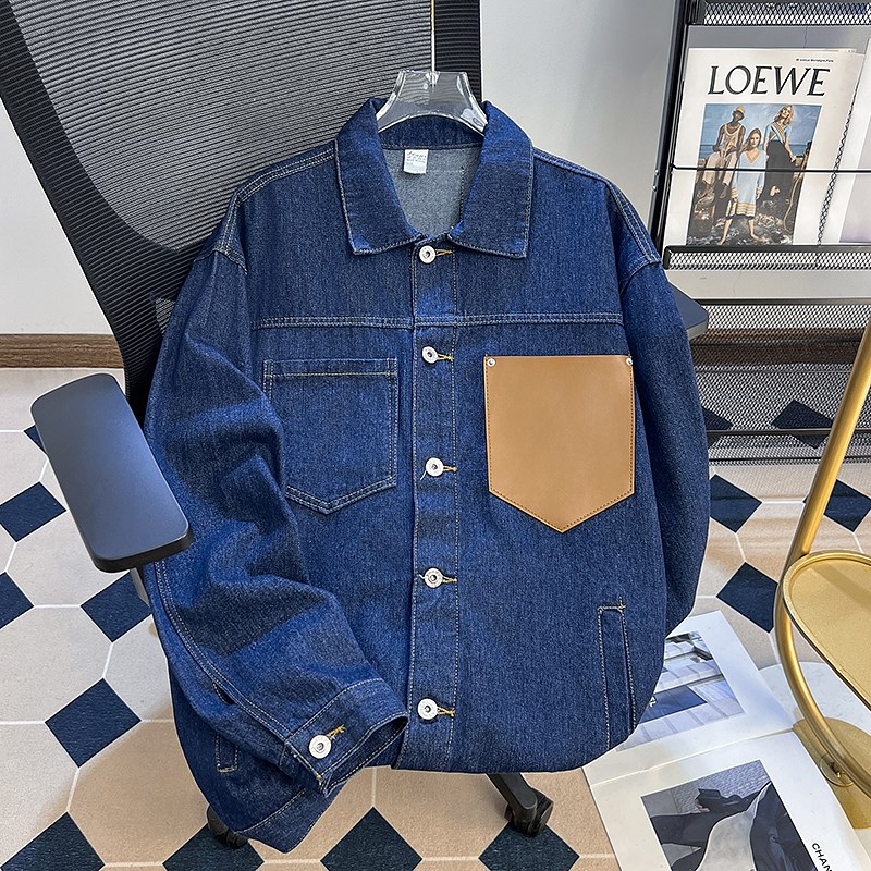 高级感牛仔夹克褂子男士春秋季新款廓形休闲宽松口袋上衣短款外套