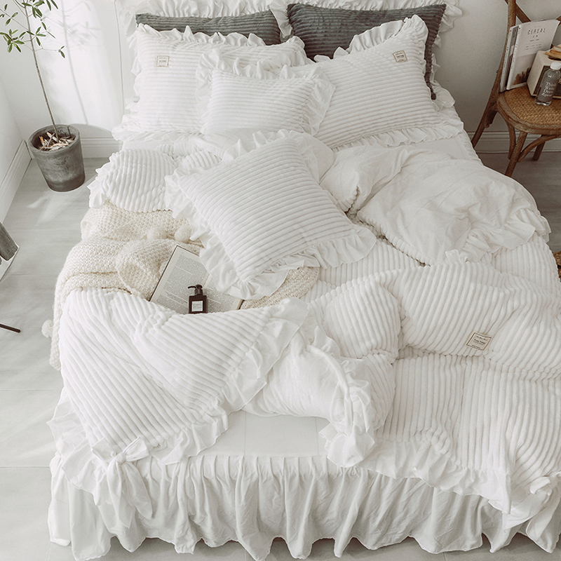 网红款兔兔绒四件套双面绒蝴蝶结珊瑚绒加厚保暖床单被套床上用品