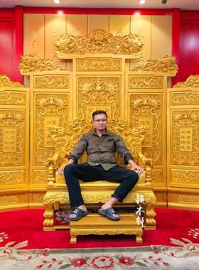 中式彷古皇帝王椅宝座定制修禅椅描金色打坐椅子法座实木龙椅现货