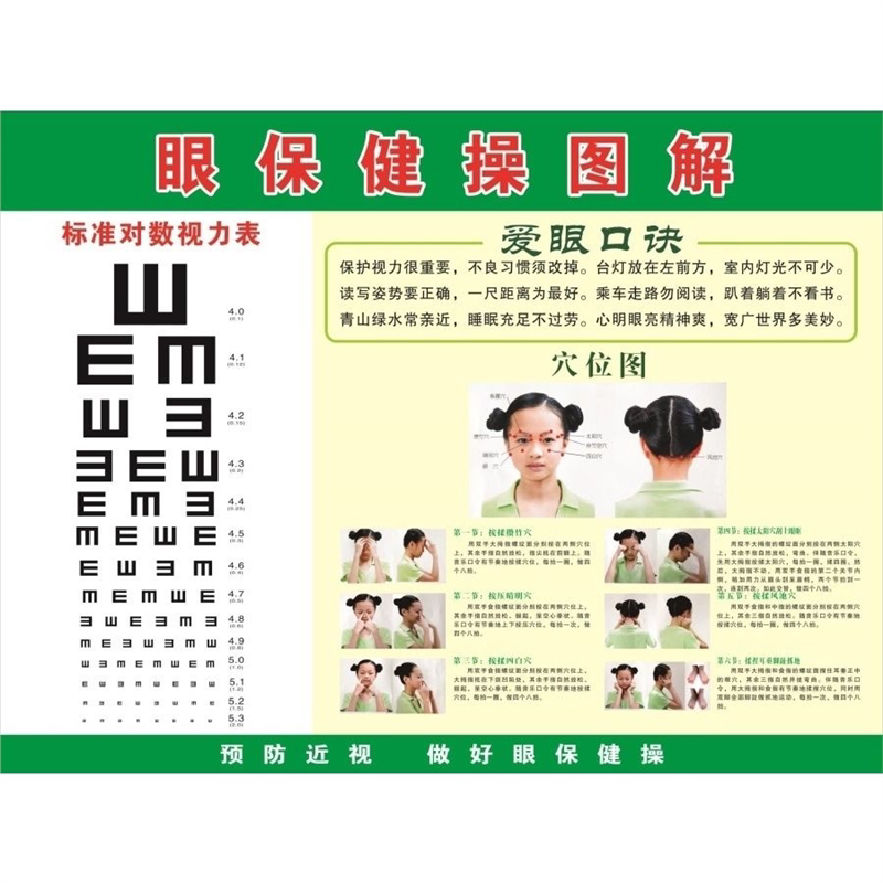 眼保健操视力表中小学预防近视墙贴视力测试贴纸眼肌运动训练挂图