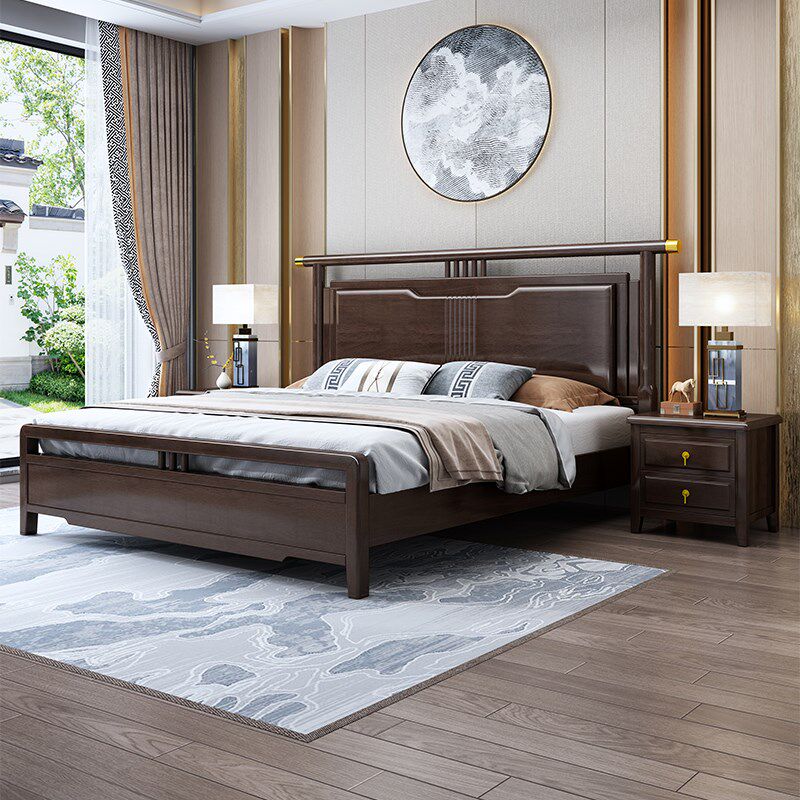 晨府新中式实木床家用双人主卧大婚床大户型1.8m现代储物框架家具