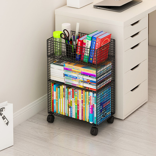 桌下收纳书架置物架办公书桌旁小推车桌边儿童书柜可移动带轮落地