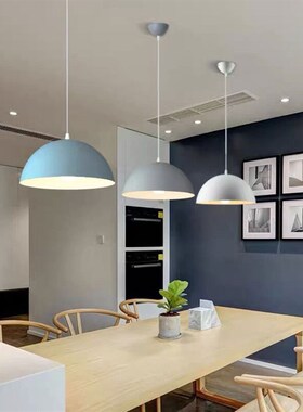 半圆吊灯现代简约单头餐厅灯饭店吧台理发店彩色创意个性锅盖灯罩