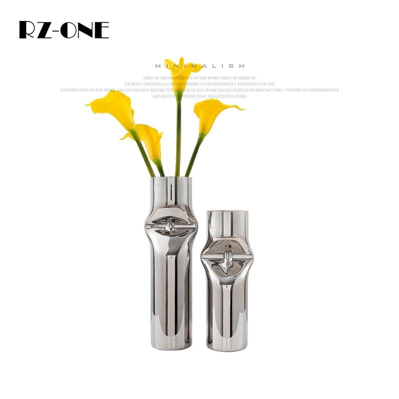 现代简约轻奢花器创意托盘搭配组合样板间售楼处银色玻璃花瓶摆件,农用物资,苗木固定器/支撑器,淘宝优惠券,粉丝福利购,淘宝优惠卷