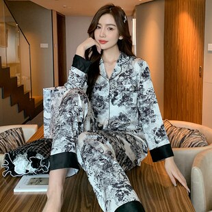 中年妈妈休闲家居服套装 两件套时尚 秋1188 冰丝长袖 睡衣女春秋长袖