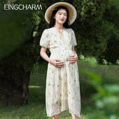 宽松V领长款 短袖 长裙夏款 孕妇夏装 孕妇装 新款 时尚 碎花连衣裙夏季