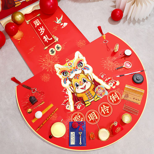 抓周道具一周岁女宝宝婴儿抓周用品爬行地垫抓阄套装Y生日礼物布