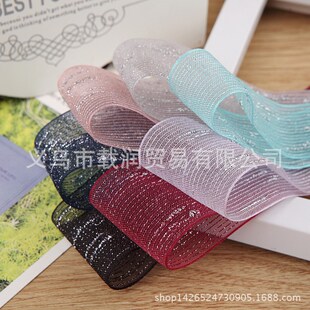 银葱亮丝条纹雪纱带 发饰diy手工礼品花束包装服装亮葱银丝带