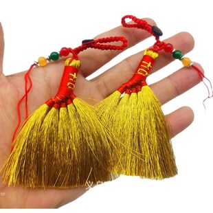 新款金色芒草金丝扫帚端午祈福宝宝压惊安睡迷你小扫把挂件金毛笔