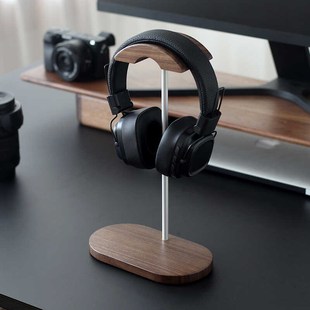 三思工房头戴式耳机支架实木耳机架通用耳麦托黑胡桃创意收纳挂架