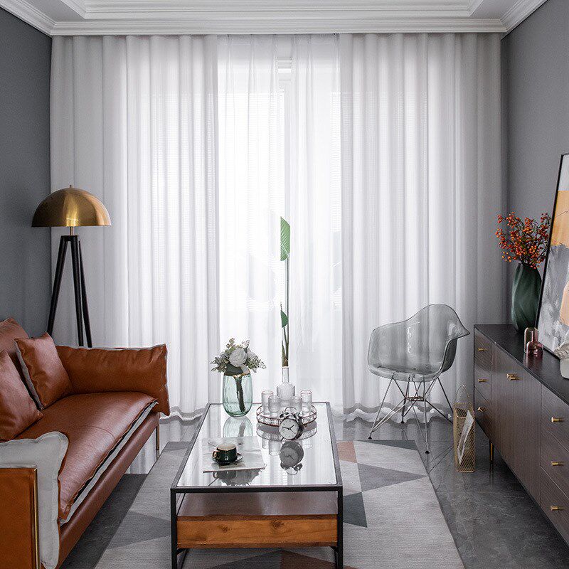 定制新款加厚雪纺条纹肌理透光不透人客厅卧室阳台窗帘窗纱布料