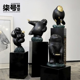 饰艺术品 定制工艺装 新中式 人物雕塑禅意摆件茶室展厅招财可爱软装