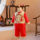 抓周宴唐装 儿童男宝中式 男童红色秋冬 2023新款 周岁礼服男宝宝秋季