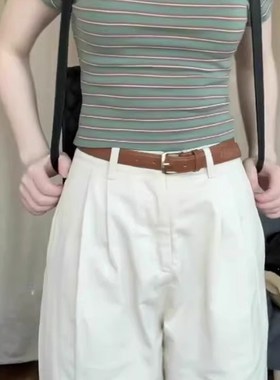 美式军绿色正肩条纹短o袖t恤w女大码胖mm夏季小众u领显瘦短款上衣