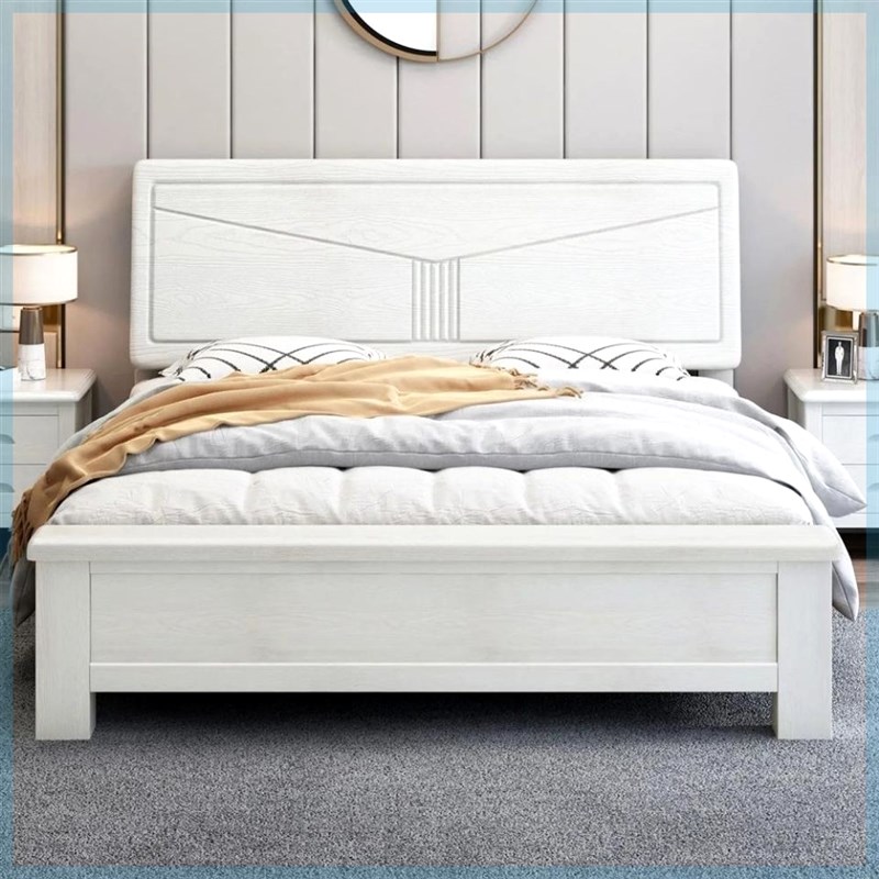 白色实木床实木床1.8米白色家用双人床主卧1.5米单人现代简约压纹
